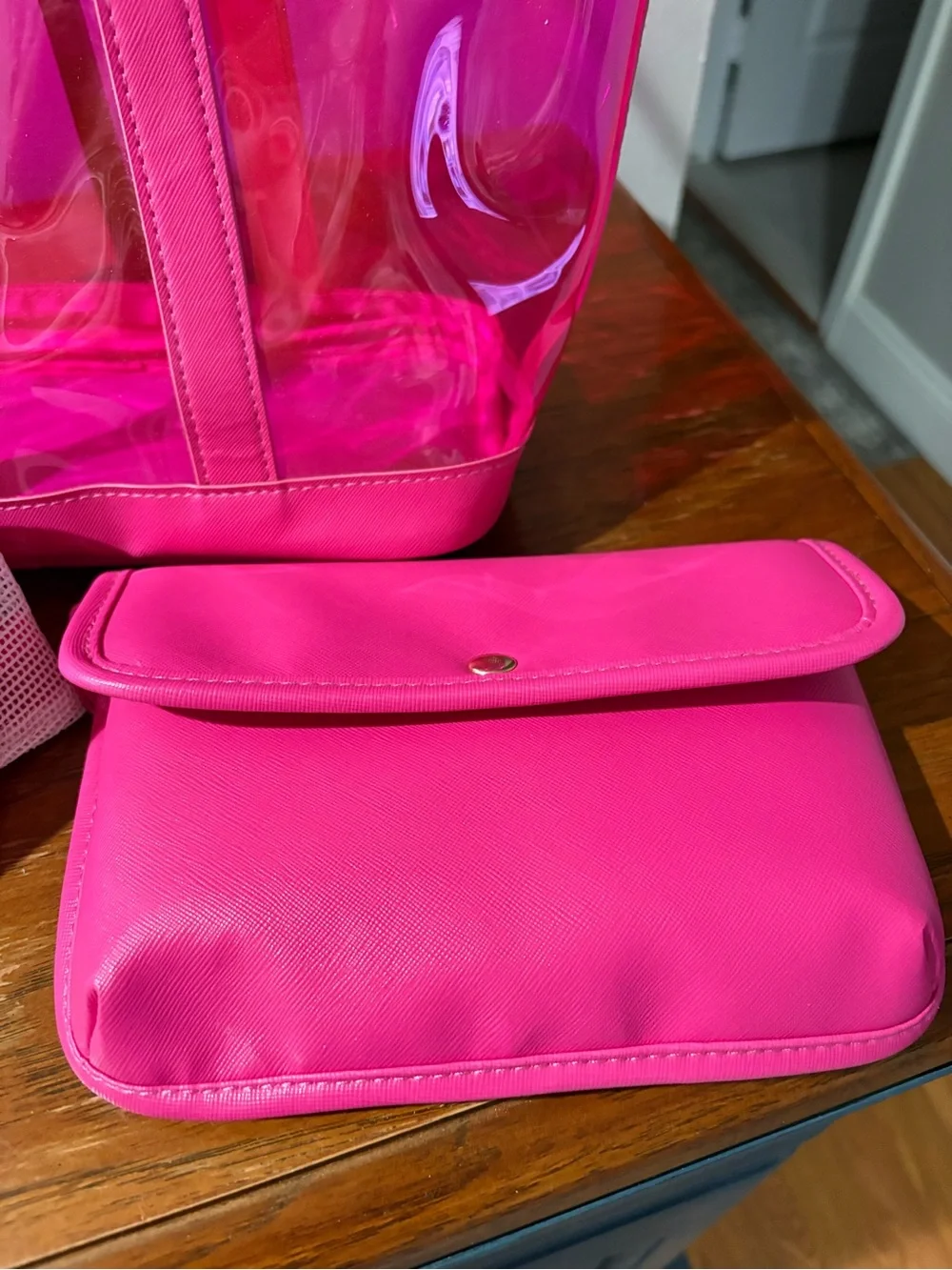 Pink Clear Tote Bag with Pouch & Von Dutch Hat Bundle